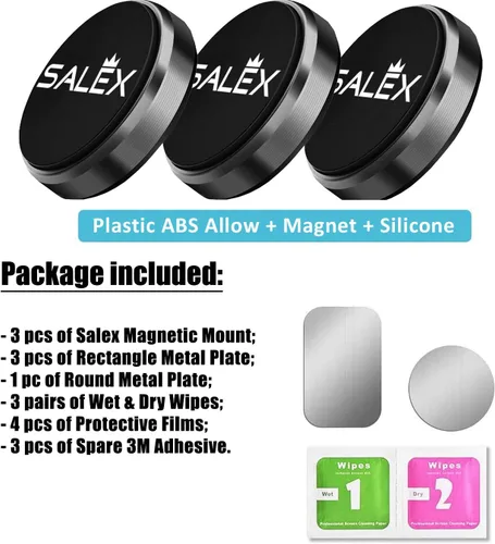 Miniatura 3 de SALEX Soportes magnéticos para teléfono, paquete de 2 con adhesivo 3M. Soporte plano negro para teléfono celular para tablero de automóvil, camión