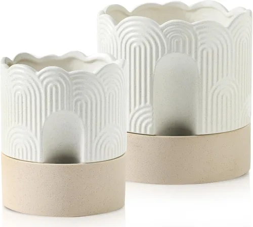 Miniatura 13 de Nihow Maceta de riego automático: maceta de cerámica de 6 pulgadas con orificio de drenaje y almacenamiento de agua, maceta de riego automático