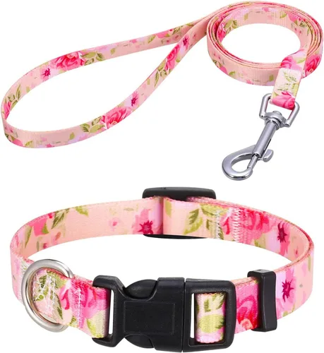 Miniatura 24 de Mihqy - Collar de perro, patrones geométricos florales, tribales, bohemios, collar de estilo étnico, suave y ajustable, para perros pequeños, Pink