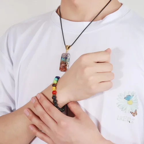 Miniatura 4 de Juego de 7 chakras para mujeres y hombres, cuentas de piedra de lava, pulsera de curación de yoga con piedras reales para la ansiedad y meditación