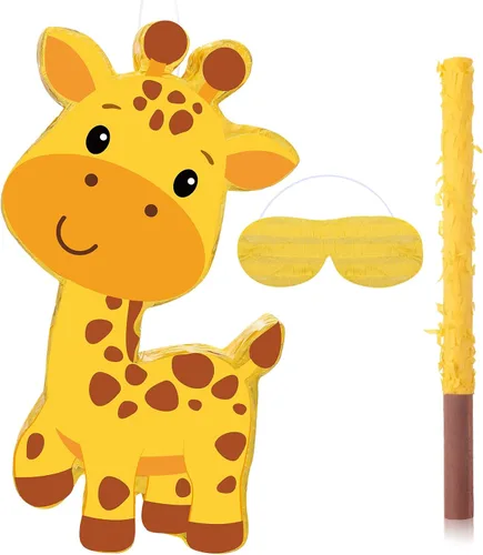 Aoriher Piñata de jirafa Safari Piñata con ojos vendados y murciélago, suministros de fiesta de cumpleaños, zoológico de selva, recuerdos de fiesta