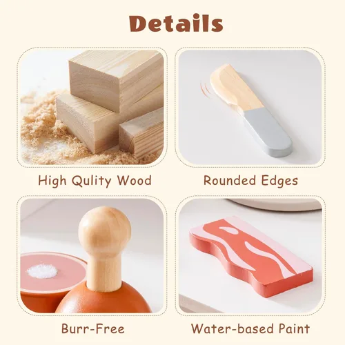 Miniatura 8 de ROBUD Juego de Comida de Madera para Jugar, Alimentos de Juguete para Cortar para Cocina de Simulación de Niños, Accesorios de Juguete de Cocina