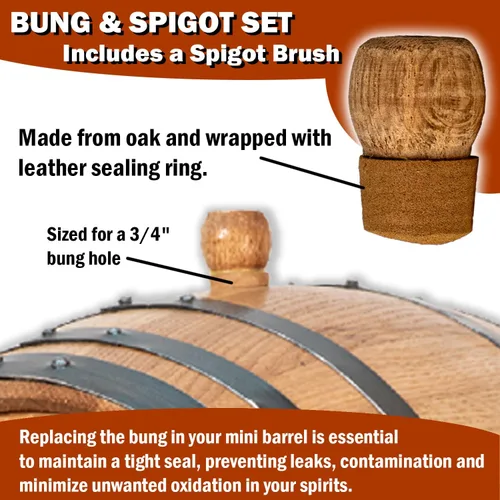 Miniatura 4 de Thousand Oaks Barrel Co. - Juego de repuesto de espita y bollo de madera para barriles de envejecimiento de roble de 10 litros y 20 litros