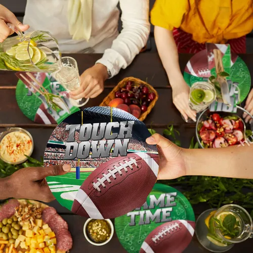 Miniatura 5 de Kit de suministros para fiestas de fútbol americano para servir a 25, incluye platos desechables para cena, platos de postre, servilletas, vasos