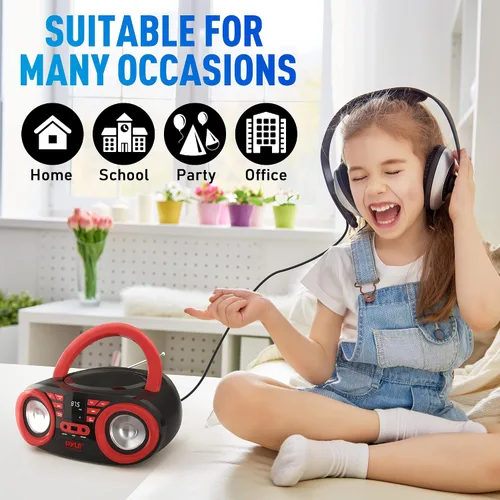 Miniatura 6 de Pyle Reproductor de CD portátil Bluetooth Boombox altavoz - Radio estéreo AM/FM y sonido de audio, compatible con CD-R-RW/MP3/WMA, USB, AUX