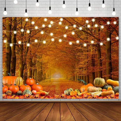 SENDY Fondo de fotografía de hojas de bosque de arce de otoño de 7 x 5 pies, paisaje de calabaza, otoño, decoración de fiesta de Acción de Gracias,
