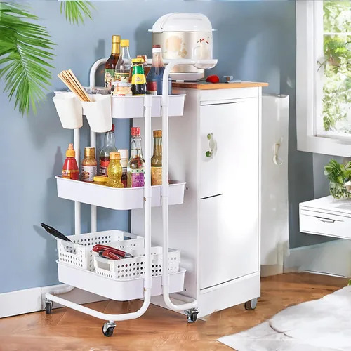 Miniatura 4 de FixtureDisplays® Carrito rodante de 3 niveles para el hogar y el negocio Suministros de artesanía de almacenamiento Organización Carrito con ruedas