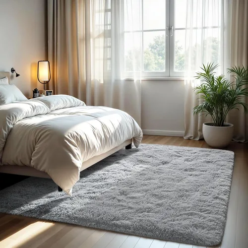 Miniatura 5 de Zentavio Alfombras de área para sala de estar, alfombras grises para dormitorio, alfombra de 4 x 6, alfombra mullida, peluda y suave, shag estética
