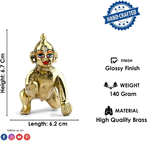 Miniatura 4 de Satvik - 1 pieza (tamaño 0) de latón, ídolo de Gopal Kanha Ji Murti/estatua de Krishna indio, figura de gopal Krishnajanmashtmi Makhan Chor Bal