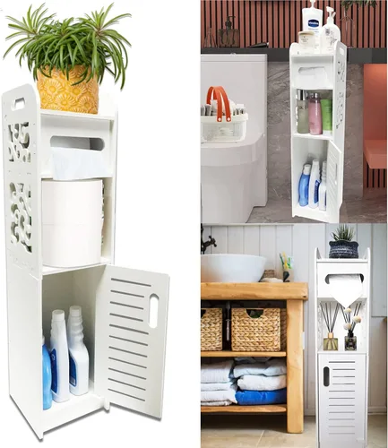 Armario de almacenamiento estrecho para baño, gabinete de almacenamiento de papel higiénico delgado para espacios pequeños, muebles de baño