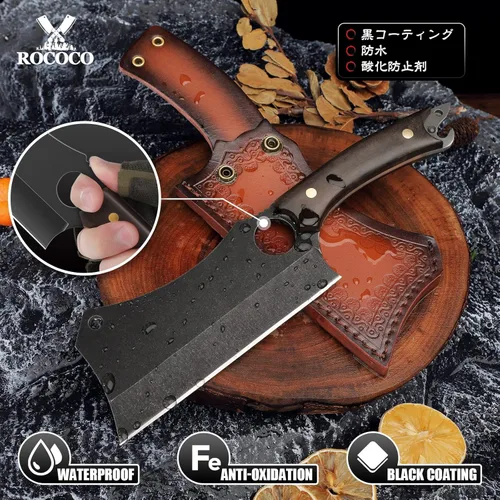 Miniatura 4 de ROCOCO - Cuchillo de carnicero para carne con vaina - Cuchillo de corte de carne forjado a mano con funda para BBQ al aire libre, camping, idea