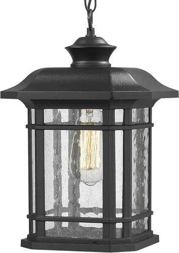 Emliviar A2202110D1 - Lámpara colgante de 14 pulgadas para exteriores con acabado negro con cristal sembrado, moderno