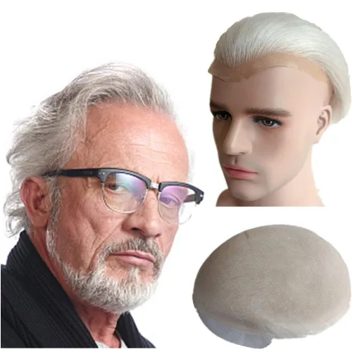 Miniatura 17 de 1B20 unidades de cabello gris Toupee para hombres piezas para hombre NLW sistema de reemplazo de heredero humano europeo para hombres 10x8 "toupee