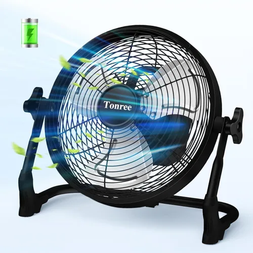 Ventilador de suelo portátil de 10 pulgadas, funciona con pilas, ventilador recargable inalámbrico, ventilador inalámbrico de alta velocidad, carga
