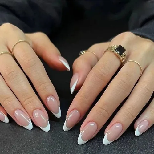 24 uñas postizas a presión con punta francesa, uñas postizas medianas, cortas, acrílicas, cobertura completa, color blanco, uñas postizas