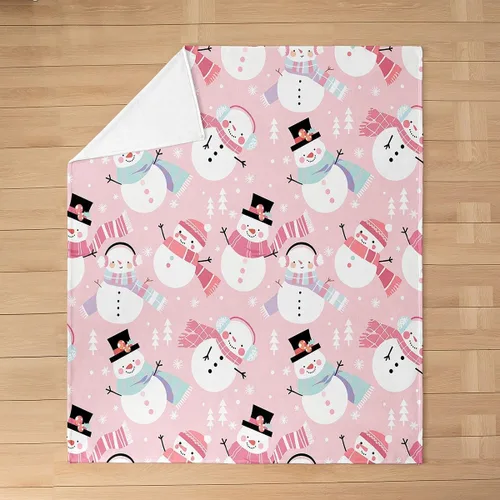 Miniatura 2 de jejeloiu Manta de Navidad rosa de 40 x 50 pulgadas, manta de franela de forro polar de franela de muñeco de nieve para sofá, árbol de Navidad, manta