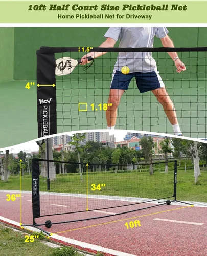 Miniatura 8 de NQV Juego de pickleball con red, red de pickleball de media cancha de 10 pies, paletas de madera de pickleball, pelotas de pepinillo, retrievers