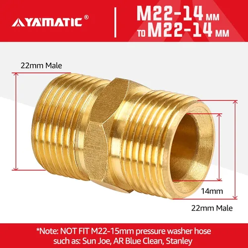 Miniatura 3 de YAMATIC Conector de manguera para lavadora a presión, acoplador macho doble M22-0.551 in de latón macizo, adaptador de extensión de manguera