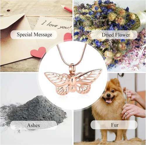 Miniatura 13 de Minicremation Joyas de cremación para cenizas – Collar conmemorativo de mariposa con colgante de urna para cenizas de seres queridos