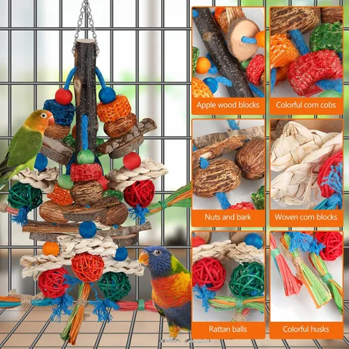 Miniatura 2 de Juguetes para pájaros, juguetes de loro, emocionante diversión masticable para periquitos, cacatúas, conures, tortolitos, cacatúas grises africanas