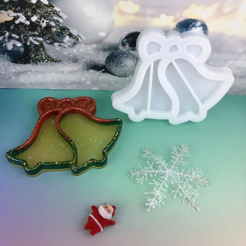Miniatura 7 de Moldes de silicona de resina de bandeja de campana de Navidad, placa de caramelo de aperitivo, molde de fundición de placa de almacenamiento