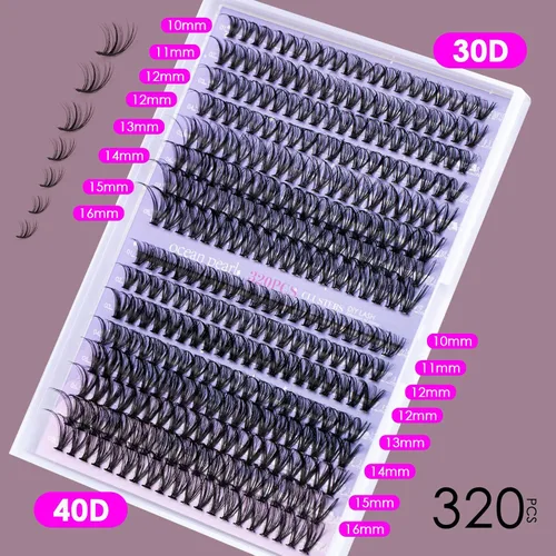 Miniatura 4 de Kit de extensión de pestañas DIY 320 piezas, racimos de pestañas individuales naturales de 10-16mm C/D rizado con pinzas adhesivas, removedor