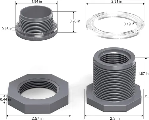 Miniatura 3 de TAISHER 2 piezas de adaptador de conector de tanque de mamparo de PVC negro de 1 pulgada con tapones y junta para tanque de agua, barriles