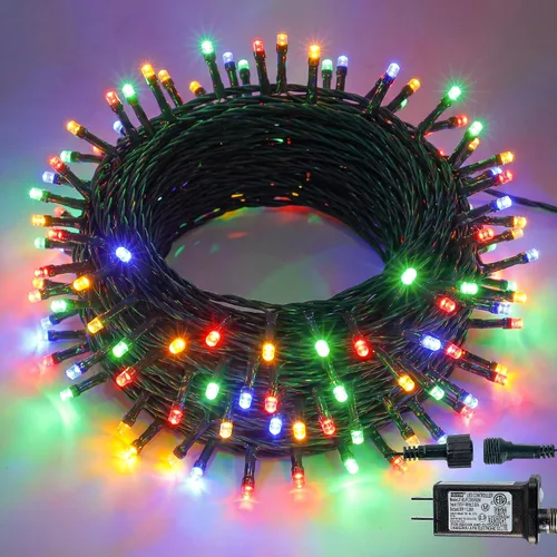 Miniatura 8 de Hopolon Guirnalda de luces para interiores y exteriores, 33 pies, 100 luces LED de Navidad con control remoto, cable verde conectable, luces