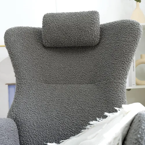 Miniatura 8 de CuisinSmart Mecedora tapizada de peluche para guardería, moderna silla mecedora con respaldo alto, mecedora interior para sala de estar, dormitorio
