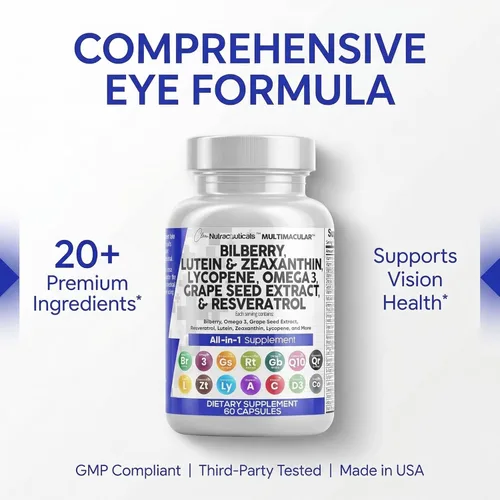 Miniatura 8 de Vitaminas oculares Clean Nutra con Bilberry, Luteína y Zeaxantina, Suplementos de Licopeno 40mg, Resveratrol, Semilla de Uva, Astaxantina