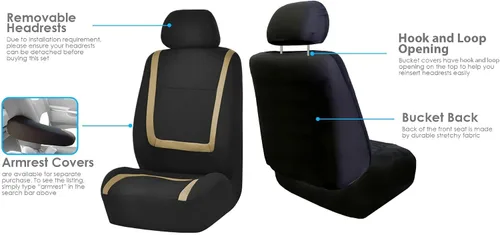 Miniatura 4 de FH GROUP FH-FB032114 fundas de asientos de automóvil de tela lisa exclusivas con funda de volante FH GROUP FH2033 y almohadillas de cinturón