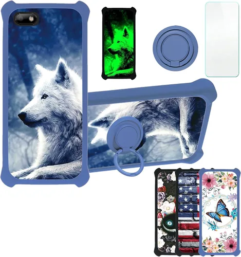 jioeuinly Case Compatible with Celular Kalley Element 5+Plus Phone Case Cover [with Tempered Glass Screen Protector][Hard PC + Soft Silicone][Ring