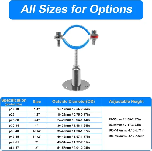 Miniatura 5 de 4 piezas de acero inoxidable 304 soportes de tubo para montaje en pared y techo, adecuados para tubo con diámetro exterior de 1" (32-34 mm), altura