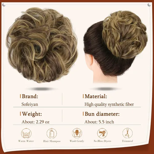 Miniatura 2 de SOFEIYAN Pinza de Gancho Extension de Cabello con Forma de Moño Desordenado, Cabello Ondulado y Rizado, Pinza de Gancho, Chignon, Cola de Caballo