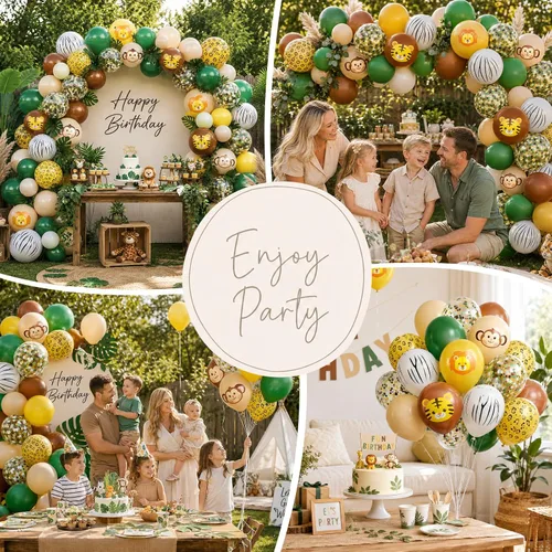 Miniatura 5 de Globos de animales, 60 globos de fiesta de 12 pulgadas, color verde y marrón crema, globos estampados de guepardo de animales para decoración