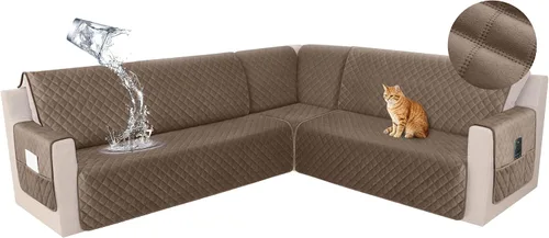 Miniatura 45 de HDCAXKJ Funda seccional de esquina impermeable para sofá de terciopelo en forma de L, fundas para sofá para mascotas, perros, suaves, resistentes