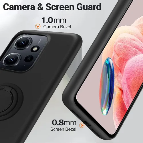 Miniatura 2 de Para Xiaomi Redmi Note 12 4G Caja Del Teléfono Con Protector De Pantalla De Vidrio, Soporte De Anillo Giratorio De 360 ° Kickstand/Stand Silicona