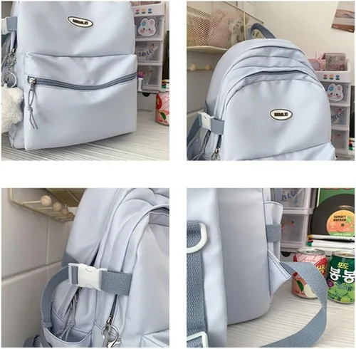 Miniatura 4 de VTTDB Mochila Kawaii con Lindos Accesorios Mochila Diaria Estética Casual Bolsa Simple para Laptop Mochila de Viaje Impermeable para Mujeres, Azul