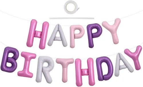 Miniatura 26 de TONIFUL Pancarta de Globos Negros de Feliz Cumpleaños de 16 Pulgadas con Letras de Papel de Aluminio Mylar, Cartel Banderín Reutilizable