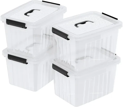 Miniatura 9 de Caja de almacenamiento transparente de plástico de 10 L, caja de plástico con tapa, paquete de 6 Clear Design, Locking Latch Lid, Convenient Top