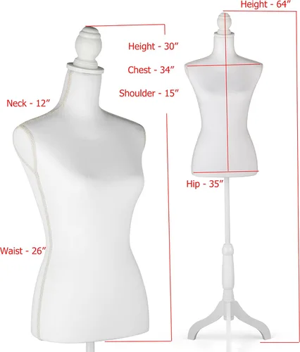Miniatura 6 de Maniquí de cuerpo de maniquí de altura ajustable con trípode para ropa, vestido de mujer, exhibición de joyas, color blanco