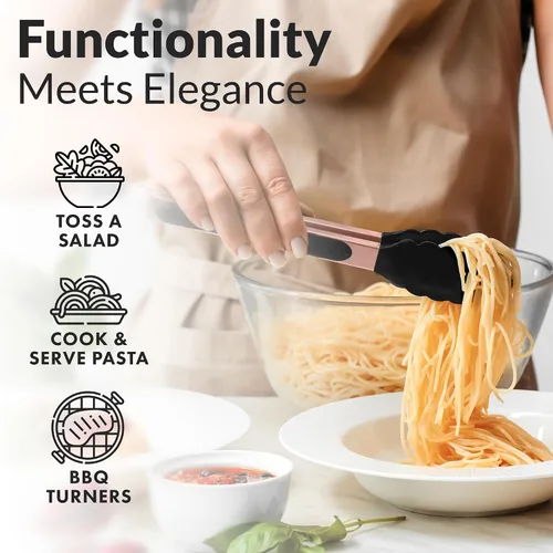 Miniatura 4 de Zulay Pinzas de cocina de acero inoxidable con puntas de silicona, juego de 2 pinzas de cocina con bloqueo (9 y 12 pulgadas) con agarre