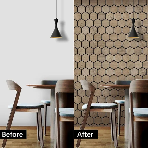 Miniatura 7 de Paneles de pared para pared interior – 4 paneles de pared hexagonales – Paneles acústicos hexagonales – Paneles de chapa de madera de nogal natural