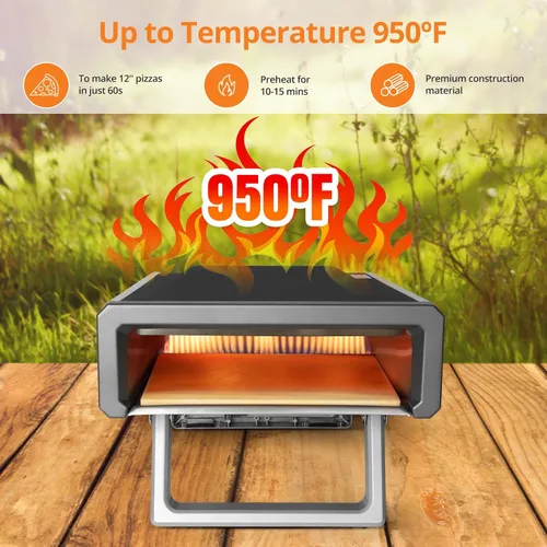 Miniatura 7 de Horno de pizza, horno de pizza de propano para exteriores, 12 pulgadas, para pizza, portátil, cocina al aire libre, parrilla de pizza de acero