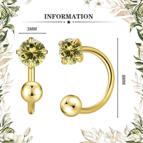 Miniatura 3 de Pequeños aretes de piedra natal natural de 0.118 pulgadas para mujeres, adolescentes y niñas, pequeños aretes de medio aro para cartílago