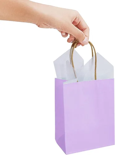 Miniatura 5 de DjinnGlory Paquete de 60 mini bolsas de regalo de papel morado con asas, 6.3 x 4.7 x 2.75 pulgadas, pequeñas bolsas de lavanda para cumpleaños