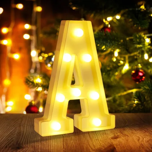 Miniatura 24 de Símbolo Ampersand LED Grande &, Letras de Marquesina Cartel 26 Letras del Alfabeto y 10 Números Luminosos para Decoración de Fiestas, Números