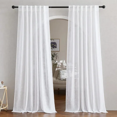 Miniatura 11 de NICETOWN Cortinas de lino semitraslúcidas para dormitorio, bolsillos para barra y pestaña trasera, tratamientos de ventana transparentes de lino