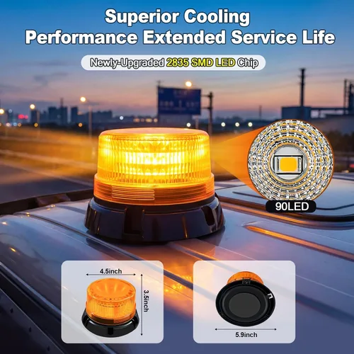 Miniatura 2 de Luces estroboscópicas inalámbricas ámbar para camiones, luz LED recargable de 3600 mAh con base magnética y ventosa, luces de precaución de peligro