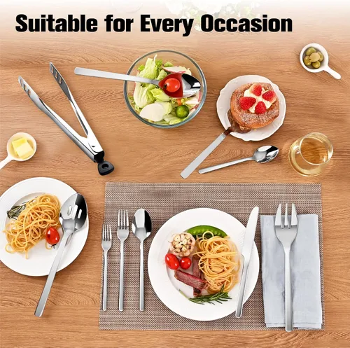Miniatura 7 de KINGSTONE Juego de cubiertos con utensilios para servir, cubiertos de 65 piezas para 12, 18/10 cubiertos con juego de utensilios de servicio de 5